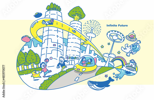 無限に広がる未来予想図のイラスト