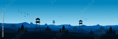 watch tower in mountain flat design vector illustration good for wallpaper, backdrop, background, web banner, and design template