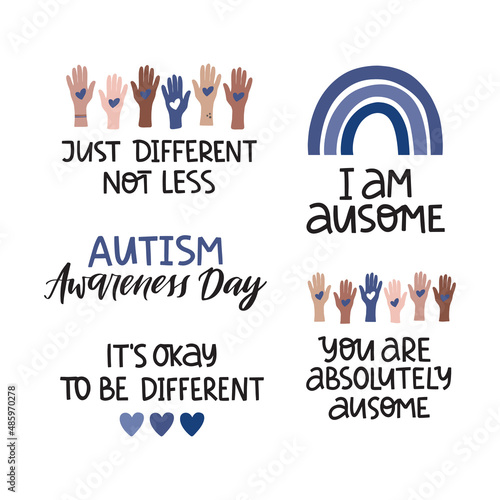 Autism Awareness Day vector illustration. Hand drawn autistic support lettering quote on white background. Mental disorder, psychology disease typography. Template for t shirt print.