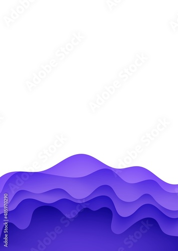 Abstract background in paper cut style. 3d white and purple colors waves with smooth shadow. Vector illustration with layered curved line shape. Rectangular composition of liquid layers in papercut.