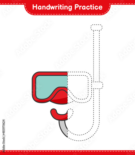 Handwriting practice. Tracing lines of Scuba Diving Mask. Educational children game, printable worksheet, vector illustration