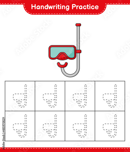 Handwriting practice. Tracing lines of Scuba Diving Mask. Educational children game, printable worksheet, vector illustration