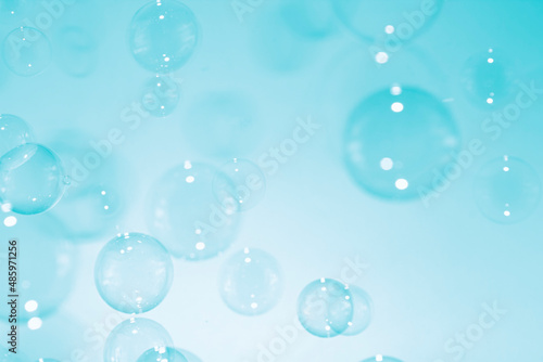 Beautiful Transparent Colorful Blue Soap Bubbles Texture Background. 