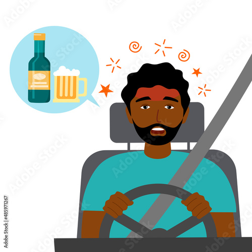 Drunk man driving car concept vector illustration. Drink don’t drive campaign. photo