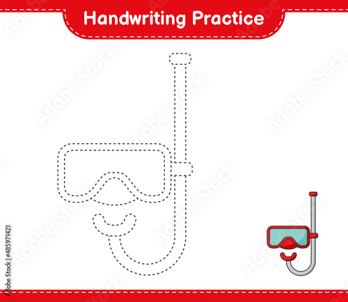 Handwriting practice. Tracing lines of Scuba Diving Mask. Educational children game, printable worksheet, vector illustration