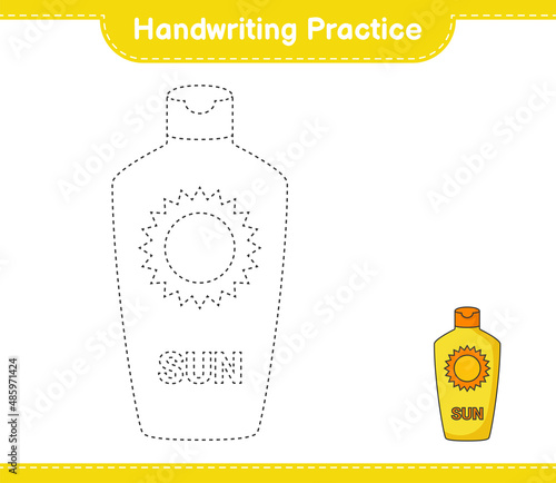 Handwriting practice. Tracing lines of Sunscreen. Educational children game, printable worksheet, vector illustration