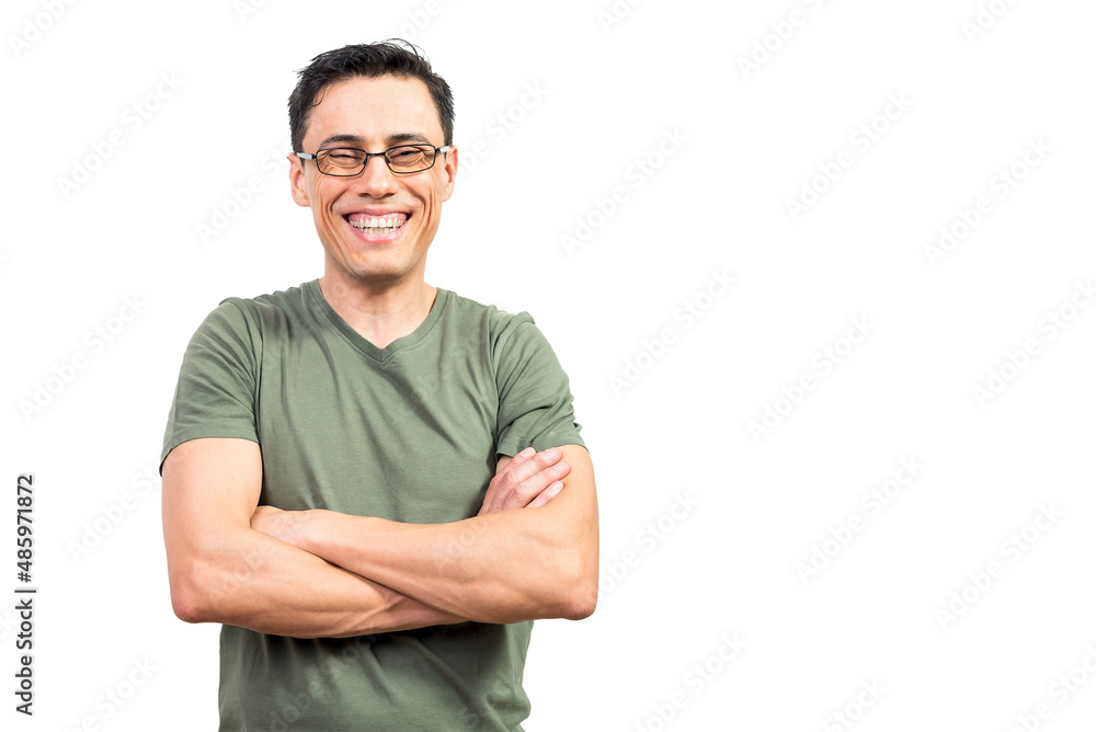 Cheerful man in glasses looking at camera with smile Cheerful man in glasses looking at camera with smile