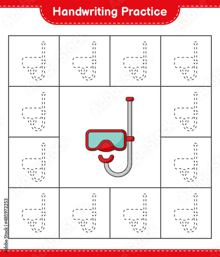 Handwriting practice. Tracing lines of Scuba Diving Mask. Educational children game, printable worksheet, vector illustration