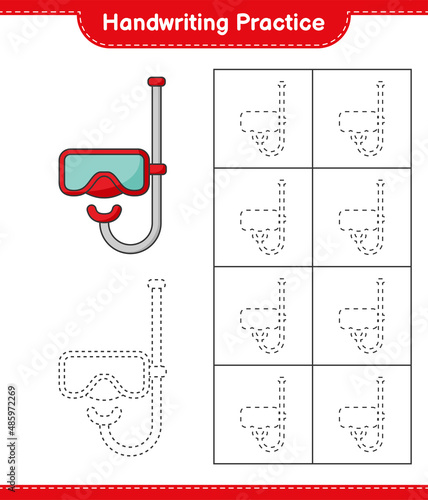 Handwriting practice. Tracing lines of Scuba Diving Mask. Educational children game, printable worksheet, vector illustration