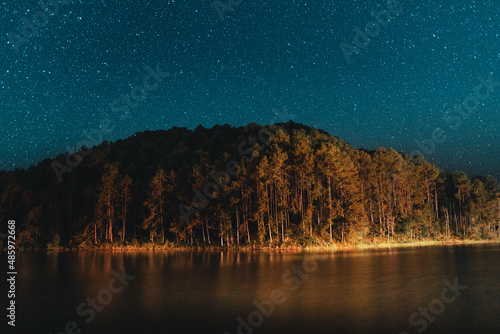 Reservoir and raft pier at night