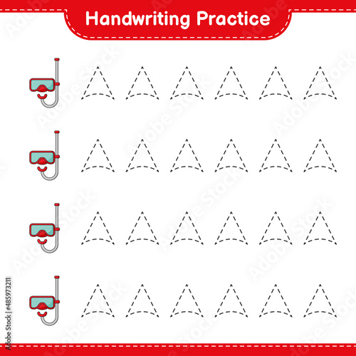 Handwriting practice. Tracing lines of Scuba Diving Mask. Educational children game, printable worksheet, vector illustration