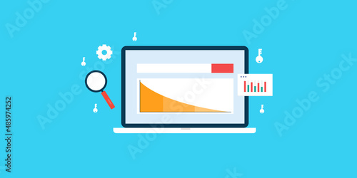 Long tail keyword research seo campaign, digital marketing analytics, search engine optimization concept. Flat design web banner template. 