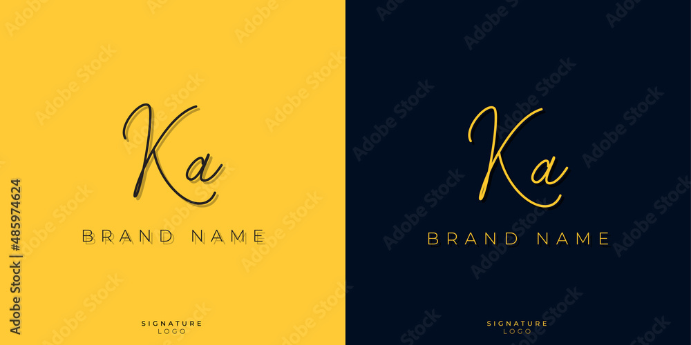 Minimal line art letters KA Signature logo. It will be used for Personal brand or other company. - obrazy, fototapety, plakaty 