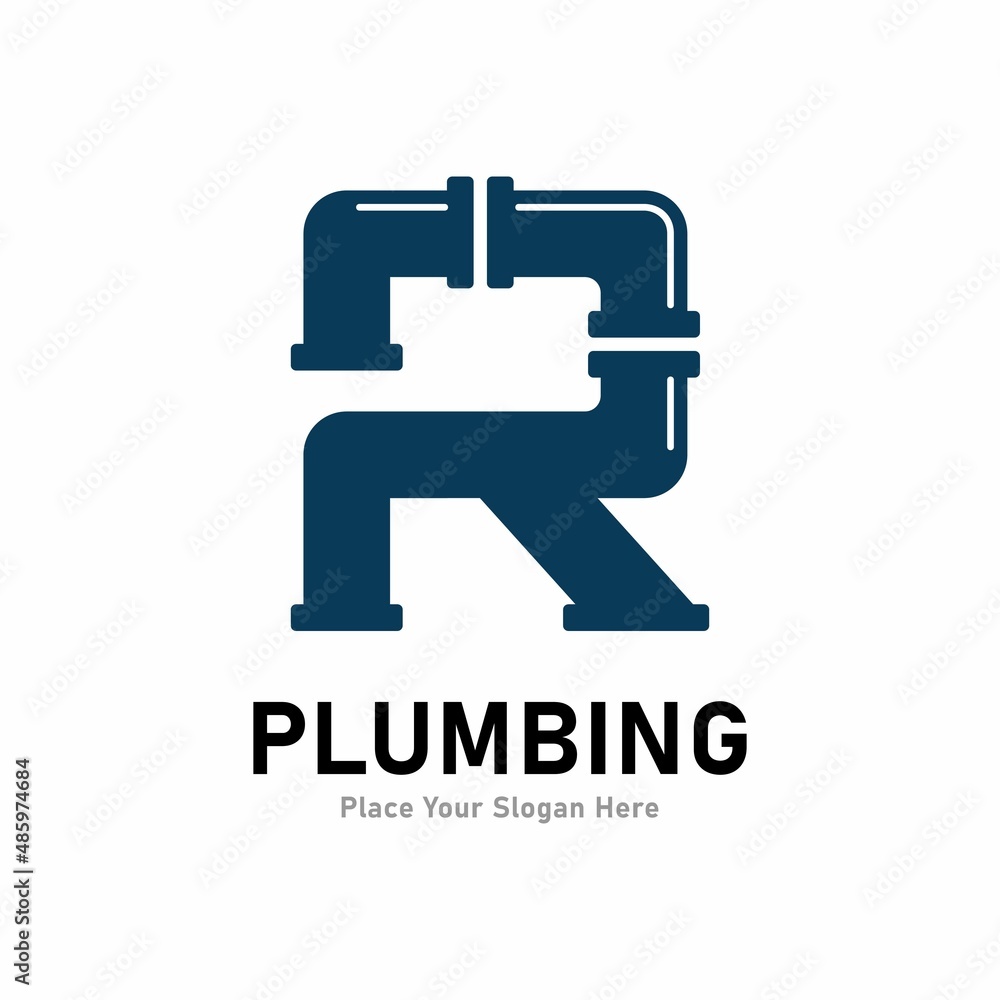 letter r plumbing logo vector design. Suitable for pipe service, drainage, sanitation home, and service company letter r plumbing logo vector design. Suitable for pipe service, drainage, sanitation home, and service company