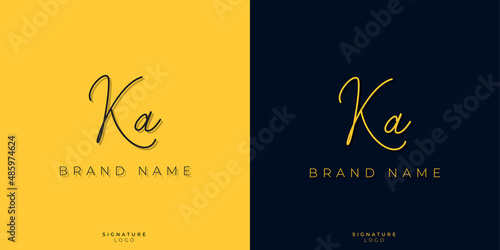 Minimal line art letters KA Signature logo. It will be used for Personal brand or other company. photo