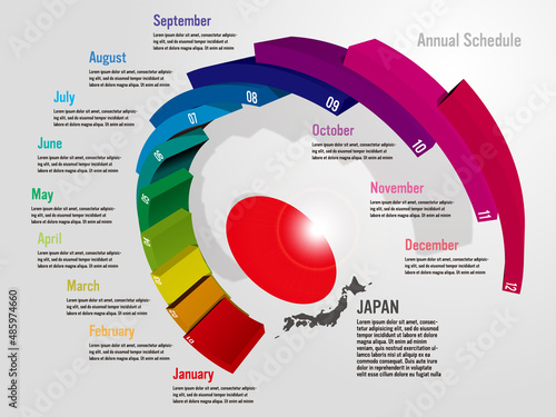 立体的なウェーブで表現する日本の年間スケジュールのインフォグラフィック