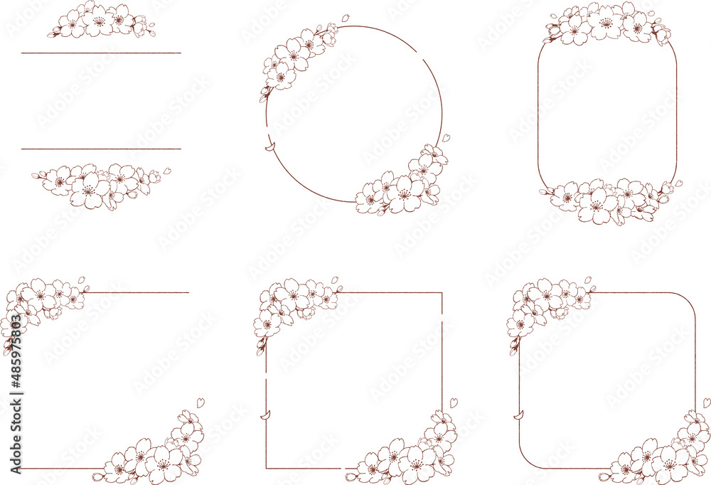 手描きの桜のシンプルでかわいい春のフレームイラストa 線画 文字なし Stock Vector Adobe Stock