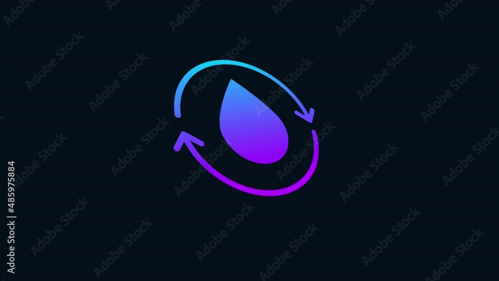 watter drop refresh icon animation - gradient color. 4K Video motion Animation. purple and blue.