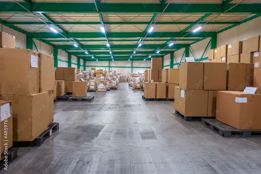 Logistics warehouse with cartons on the pallet. Logistics warehouse with cartons on the pallet.