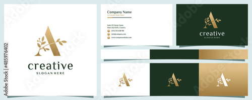 Luxury botanical letter a logo design
