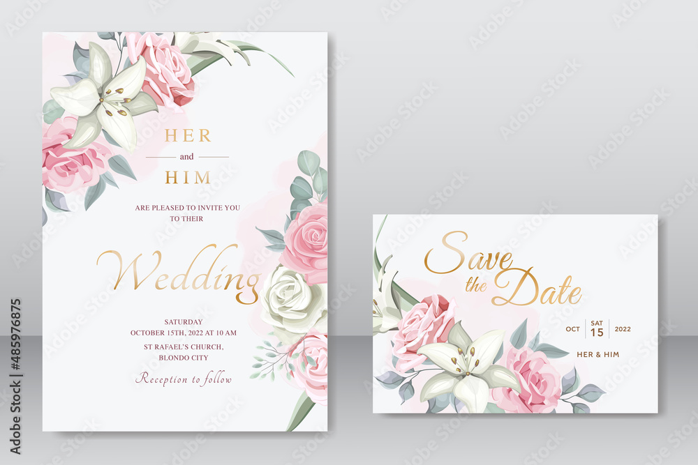 Beautiful wedding card with pink floral template Beautiful wedding card with pink floral template