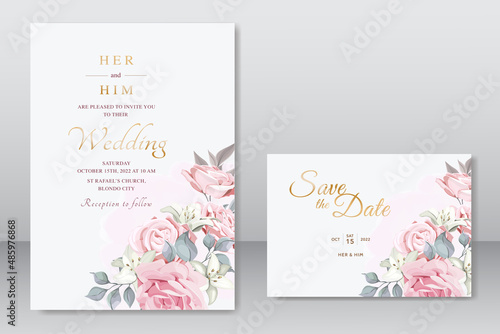 Beautiful wedding card with pink floral template