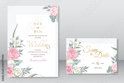 Beautiful wedding card with pink floral template