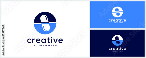Pharmacy capsule logo design icon