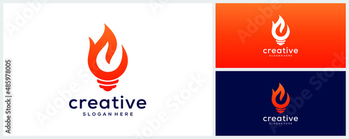 Creative flame lamp logo design template