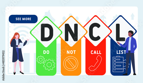 DNCL - Do Not Call List acronym. business concept background. vector illustration concept with keywords and icons. lettering illustration with icons for web banner, flyer, landing pag photo