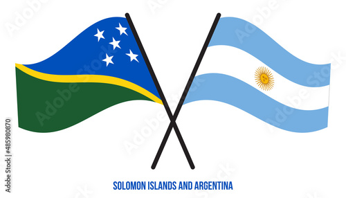 Solomon Islands and Argentina Flags Crossed And Waving Flat Style. Official Proportion.