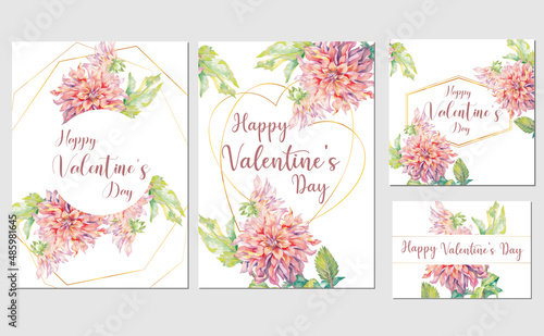 Fotografia set of valentine's day card design with hand painted watercolor illustration of