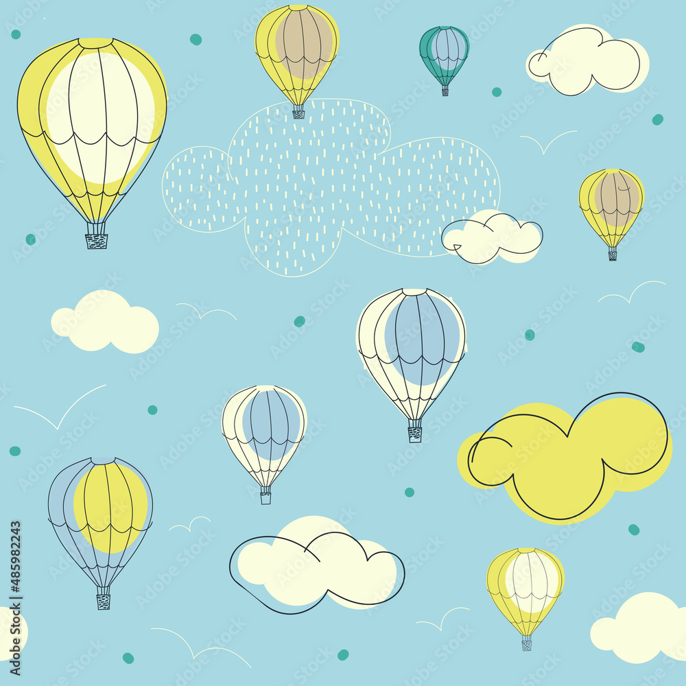 Obraz premium pattern with hot air balloons in the clouds