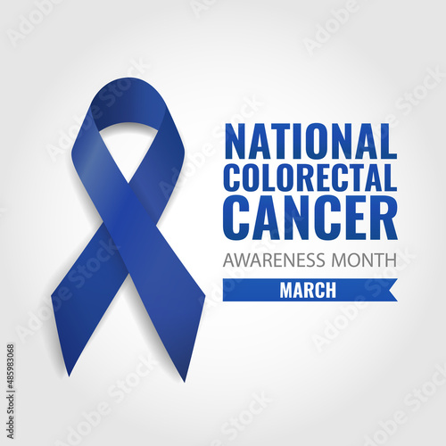 Vector illustration of National Colorectal Cancer Awareness Month. Banner with dark blue ribbon
