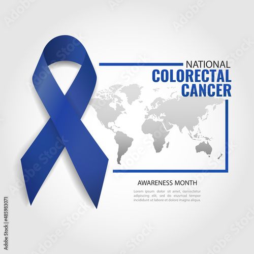Vector illustration of National Colorectal Cancer Awareness Month. Banner with dark blue ribbon
