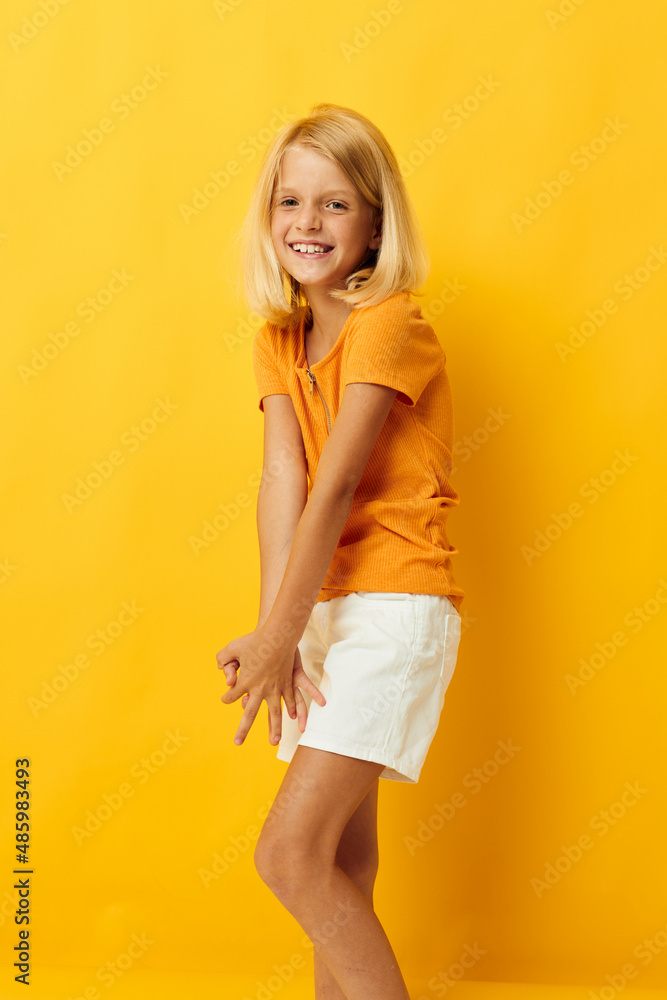 kid girl smile hand gestures posing casual wear fun color background unaltered kid girl smile hand gestures posing casual wear fun color background unaltered