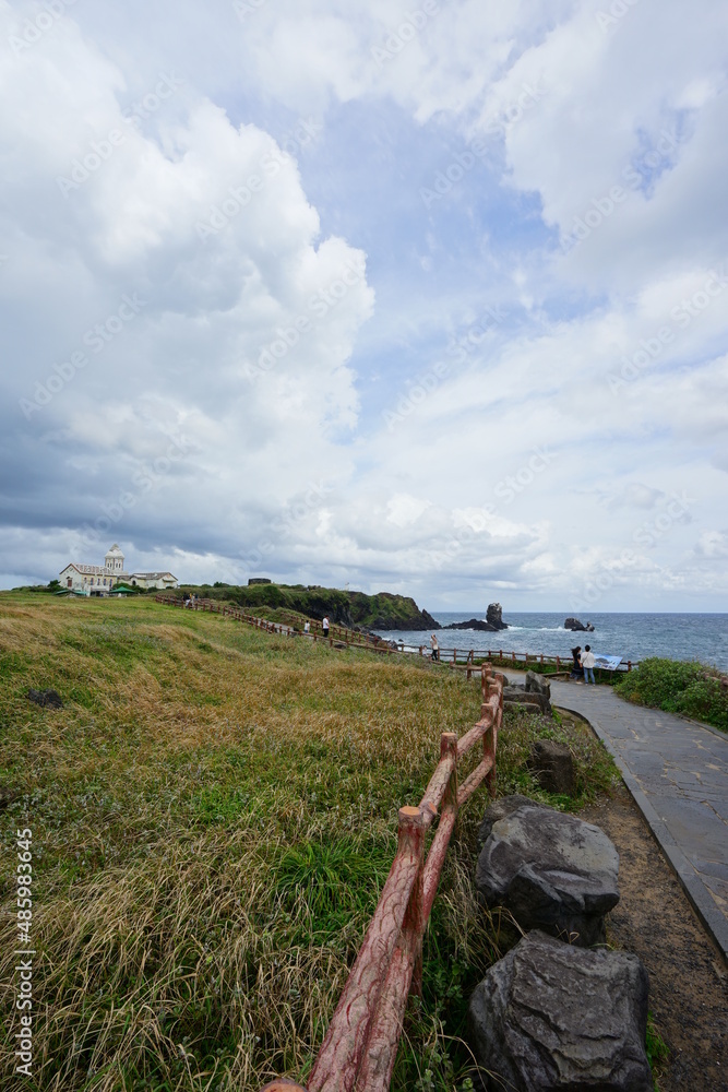 beautiful seaside walkway and thick clouds beautiful seaside walkway and thick clouds