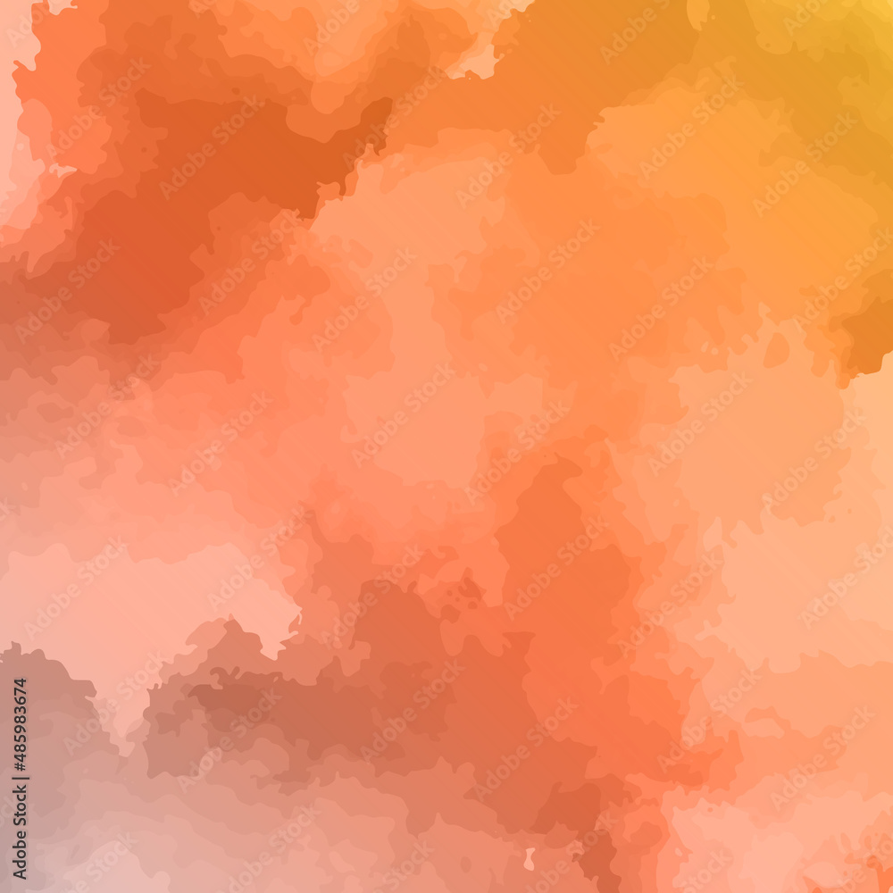 orange abstract watercolor background with drips blots and smudge stains