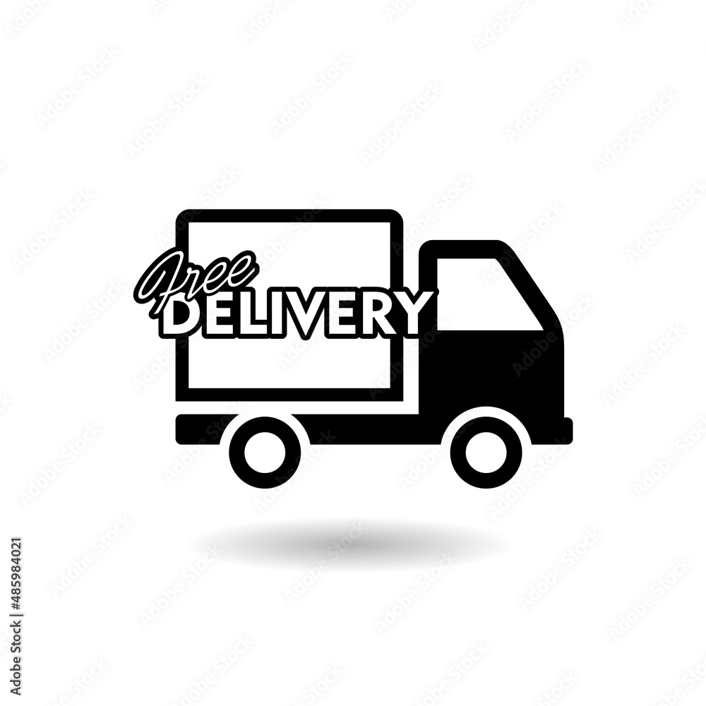 Black delivery truck icon with shadow