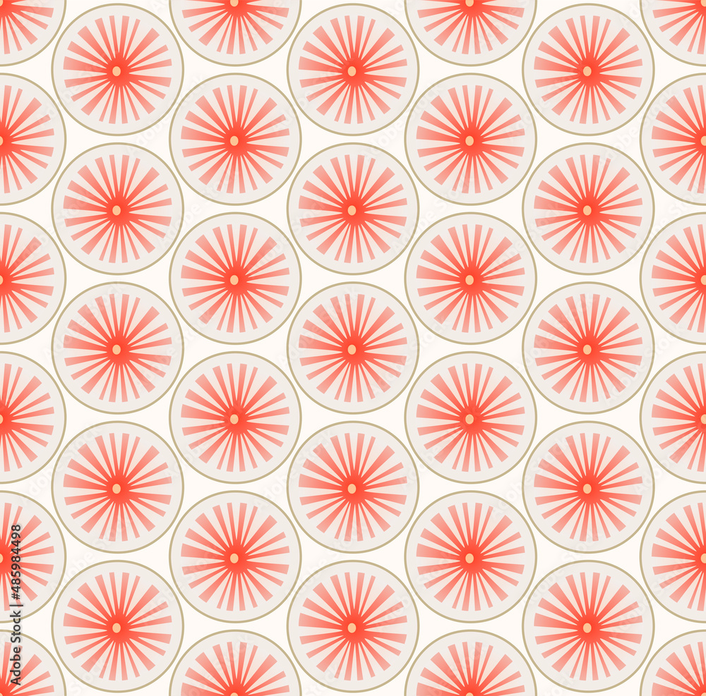Japanese Flower Circle Vector Seamless Pattern