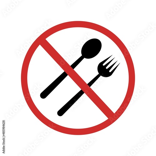 No eating icon in flat style. Starvation symbol isolated on white background. Simple no eating sign. No food icon in black and red. Vector illustration for graphic design  Web  UI  app