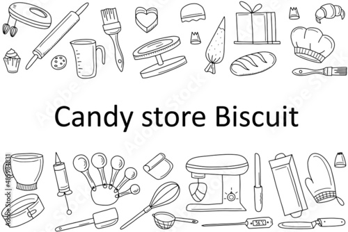 Seamless pattern with baking accessories. Doodle style vector illustration isolated on white background
