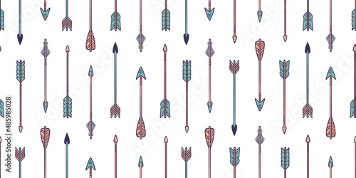 Set of tribal style hand drawn seamless arrow pattern patterns. Good for textiles, paper, wallpaper, and web page. Vector illustration. Abstract geometric art print