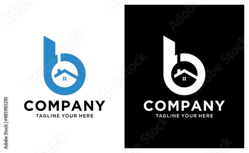 House with letter b logo template, Blue home symbol - Vector. Real estate. letter B. logo inspiration. Home logo. on a black and white background.