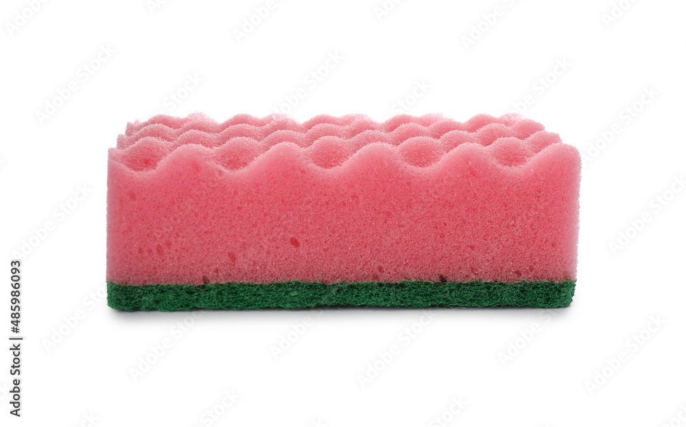 Pink cleaning sponge with abrasive green scourer isolated on white Pink cleaning sponge with abrasive green scourer isolated on white