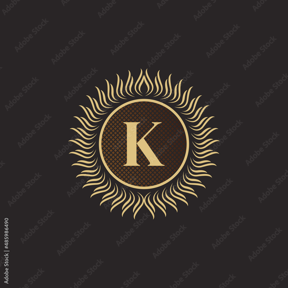 Emblem Letter K Gold Monogram Design. Luxury Volumetric Logo Template. 3D Line Ornament for Business Sign, Badge, Crest, Label, Boutique Brand, Hotel, Restaurant, Heraldic. Vector Illustration Emblem Letter K Gold Monogram Design. Luxury Volumetric Logo Template. 3D Line Ornament for Business Sign, Badge, Crest, Label, Boutique Brand, Hotel, Restaurant, Heraldic. Vector Illustration