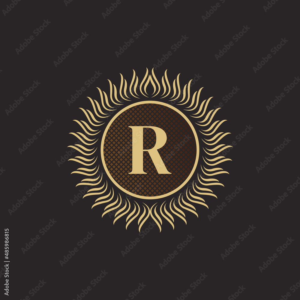 Emblem Letter R Gold Monogram Design. Luxury Volumetric Logo Template. 3D Line Ornament for Business Sign, Badge, Crest, Label, Boutique Brand, Hotel, Restaurant, Heraldic. Vector Illustration Emblem Letter R Gold Monogram Design. Luxury Volumetric Logo Template. 3D Line Ornament for Business Sign, Badge, Crest, Label, Boutique Brand, Hotel, Restaurant, Heraldic. Vector Illustration