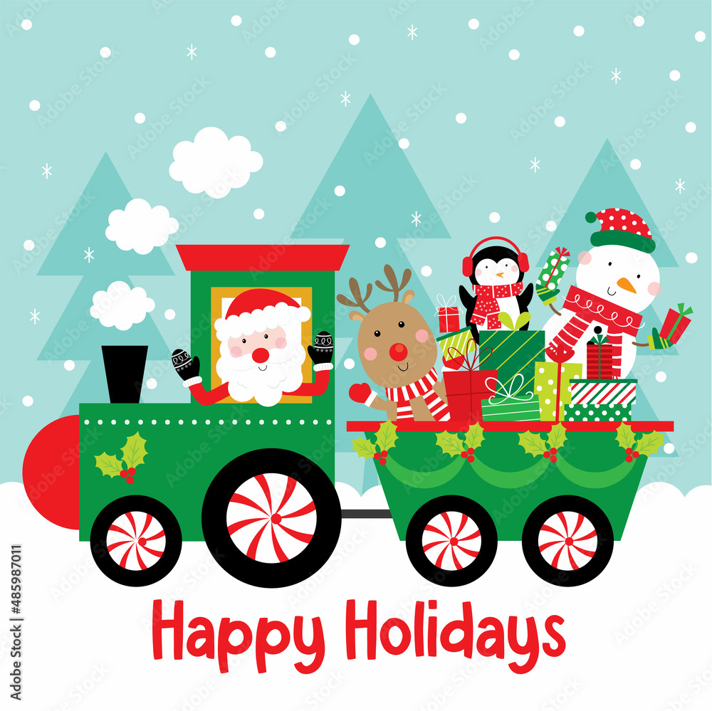 santa's christmas train greeting card design santa's christmas train greeting card design