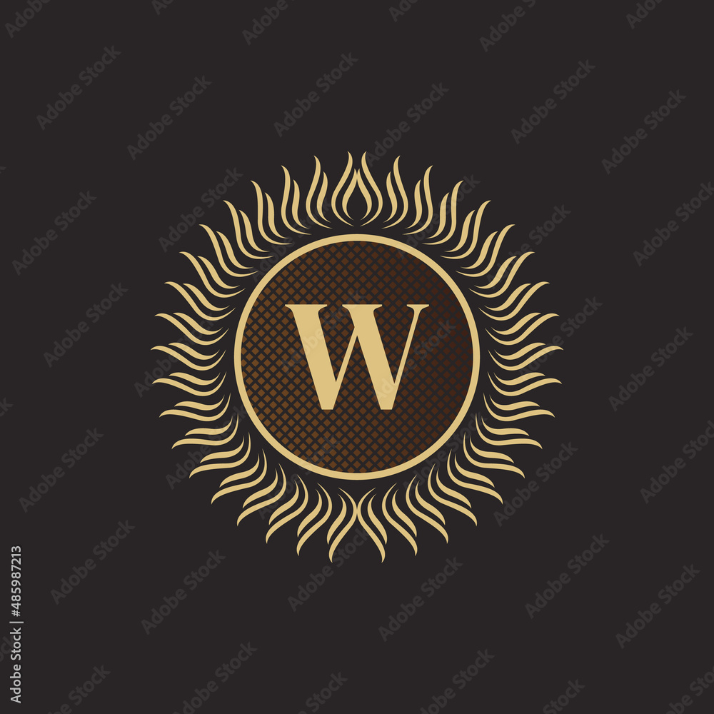 Naklejka premium Emblem Letter W Gold Monogram Design. Luxury Volumetric Logo Template. 3D Line Ornament for Business Sign, Badge, Crest, Label, Boutique Brand, Hotel, Restaurant, Heraldic. Vector Illustration