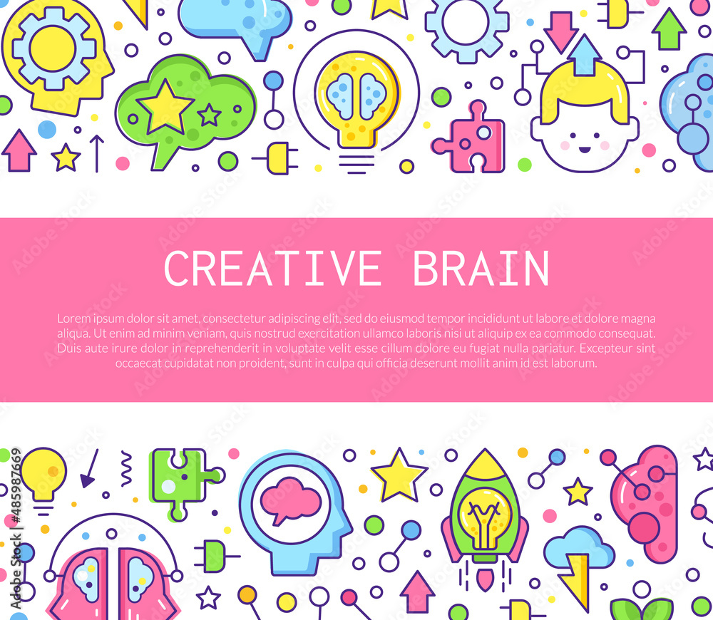 Fototapeta premium Brain and Creative Mind Design with Line Icon Vector Template